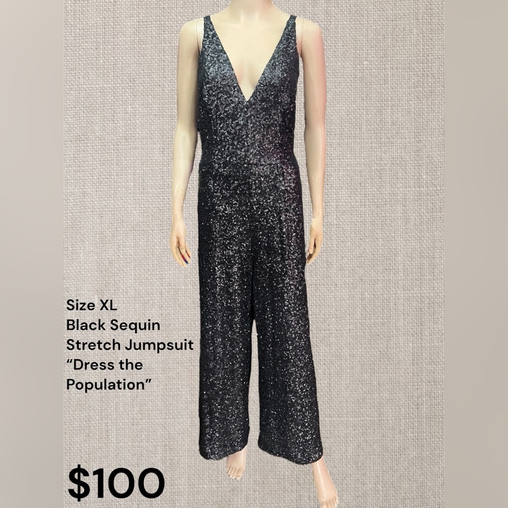 Dress the Population Glittering Black Stretch Jumpsuit XL